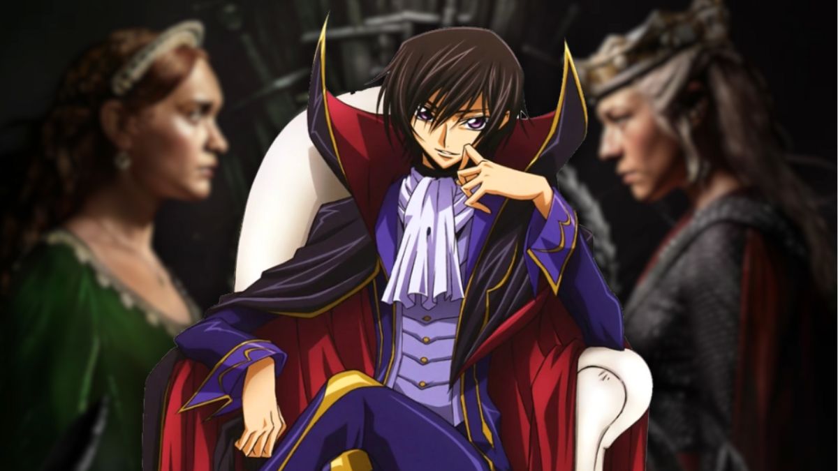 An edited image of Lelouch from code Geass over the official promotional image from House of the Dragon