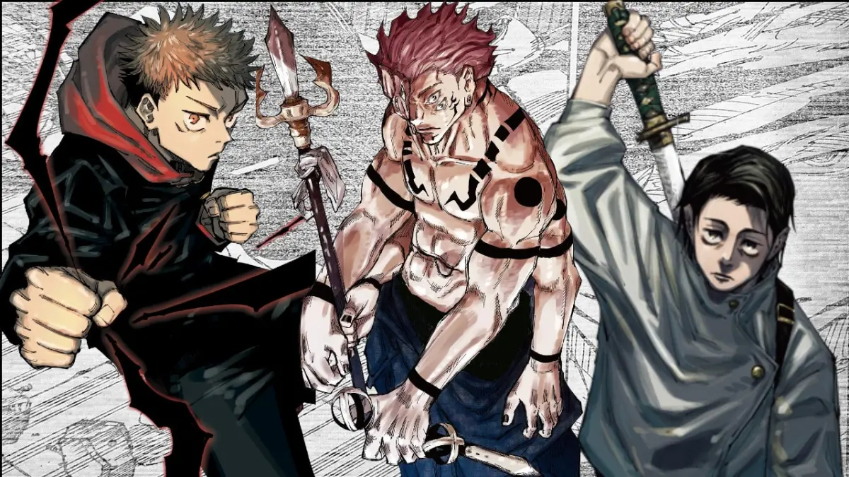 Yuji Itadori, Sukuna, and Yuta in official art from Jujutsu Kaisen.